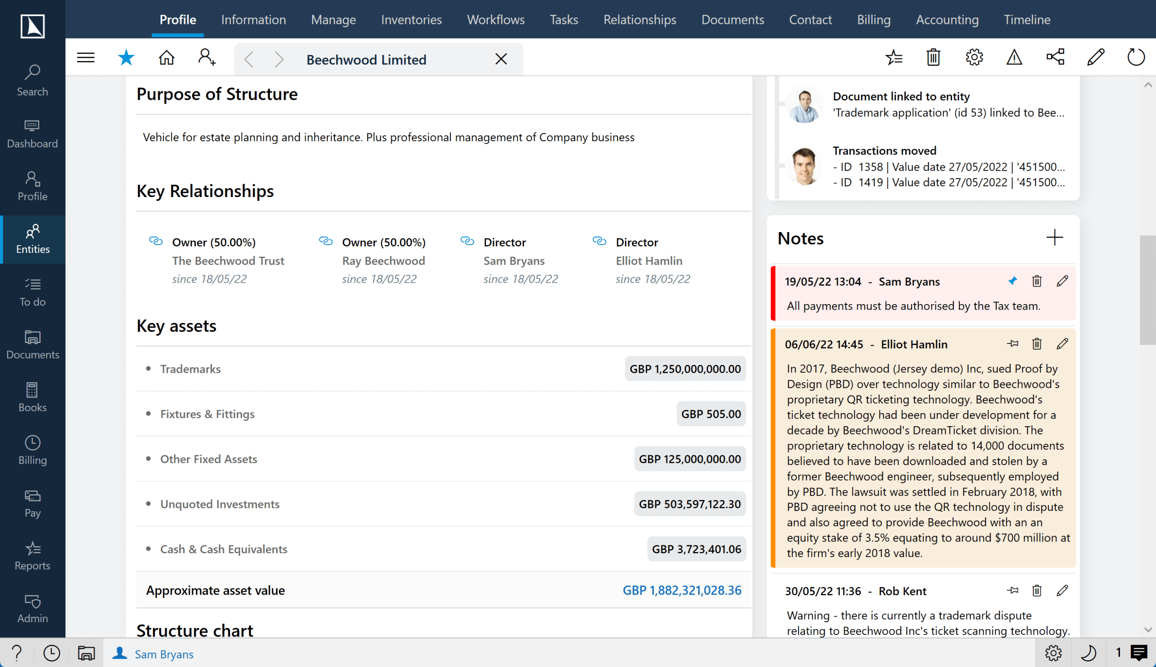 Example image of a Compliance screen within the PlainSail application