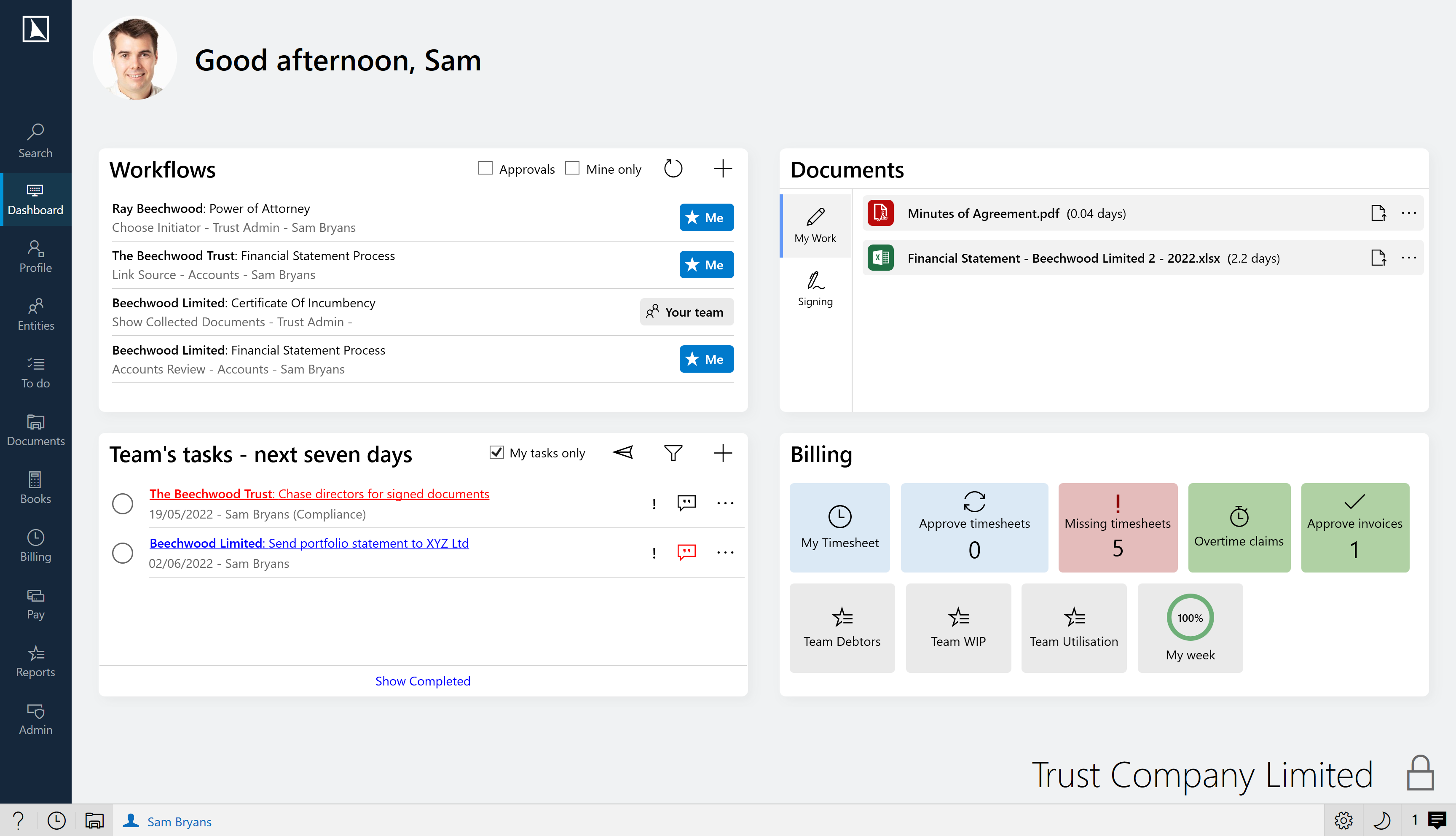 Example image of the PlainSail application's Welcome Dashboard