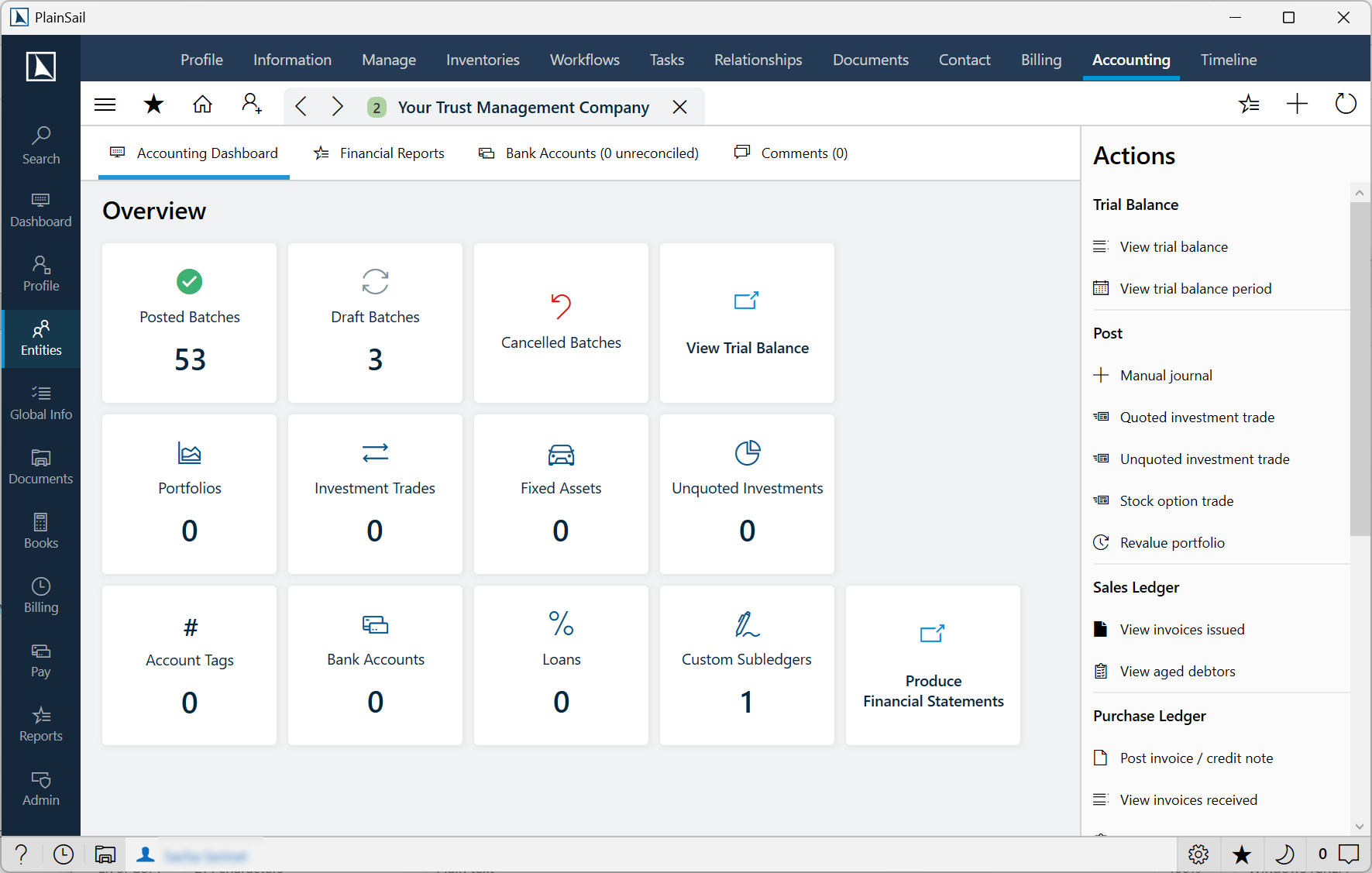 Entity accounting dashboard