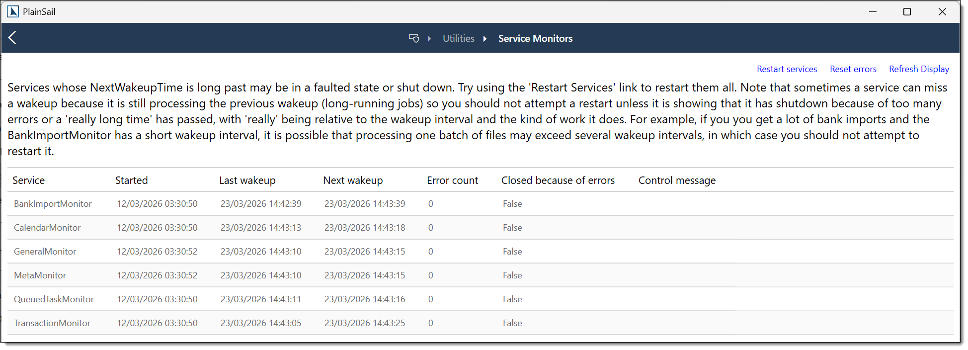 Service monitors screen