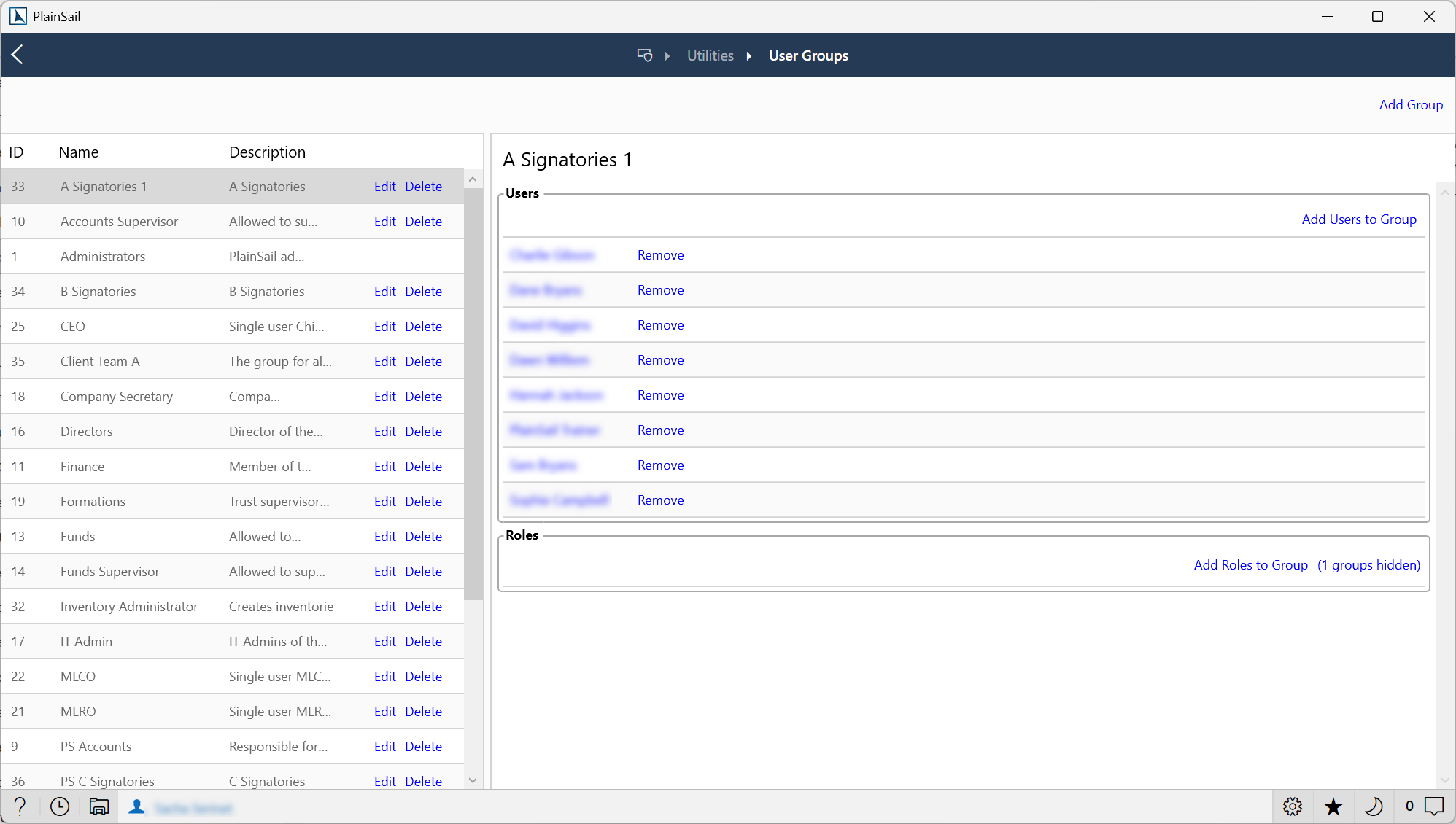 User permissions groups