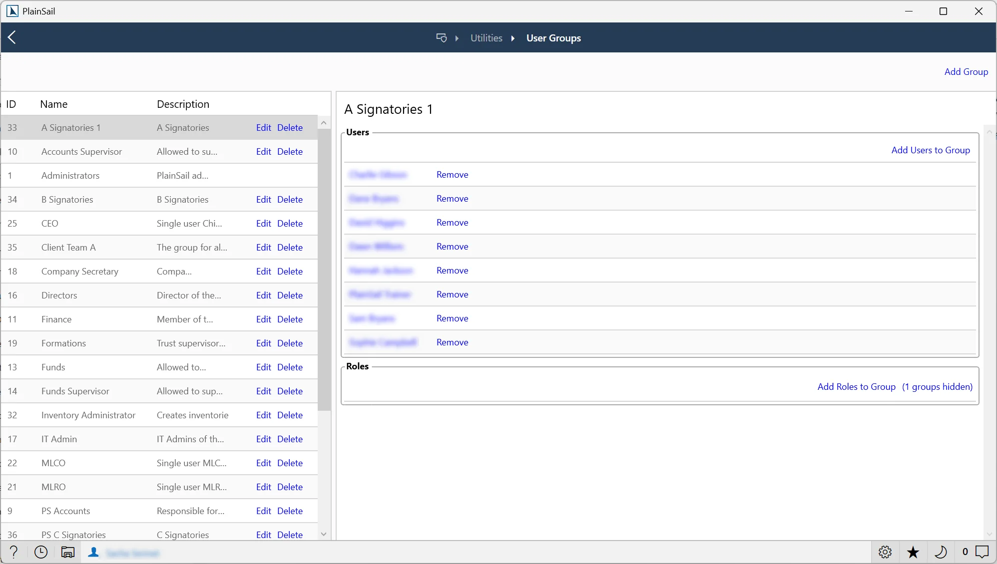 User permissions groups