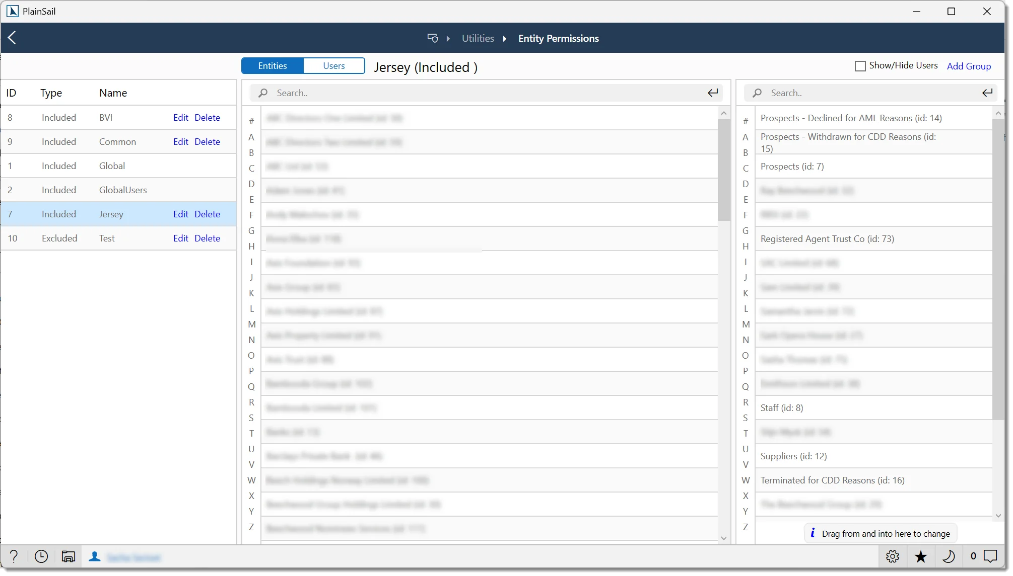 Entity permissions screen