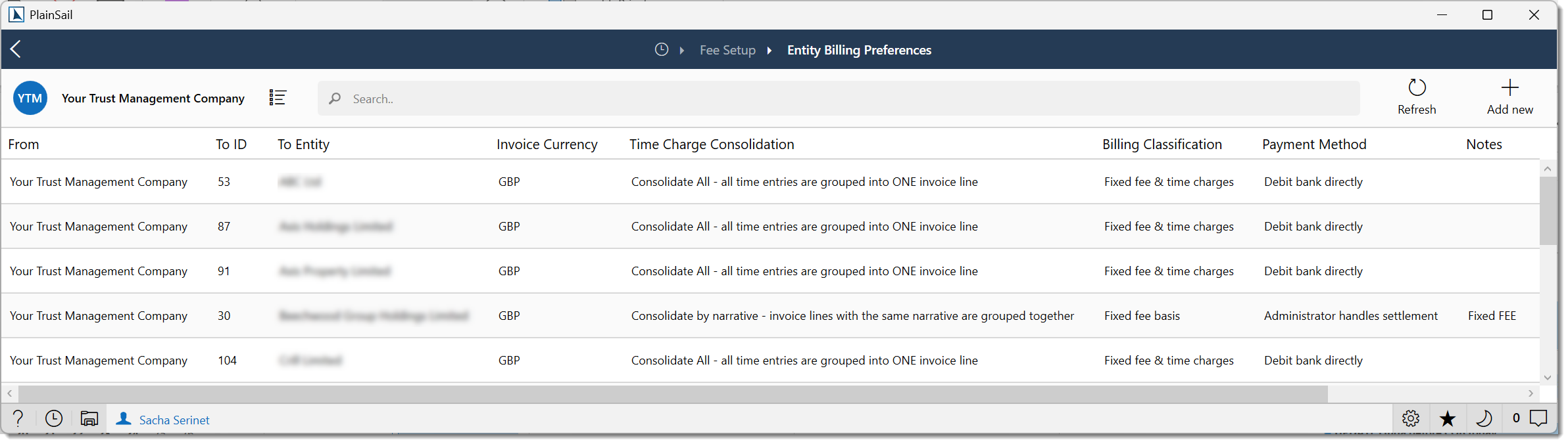 Entity billing preferences