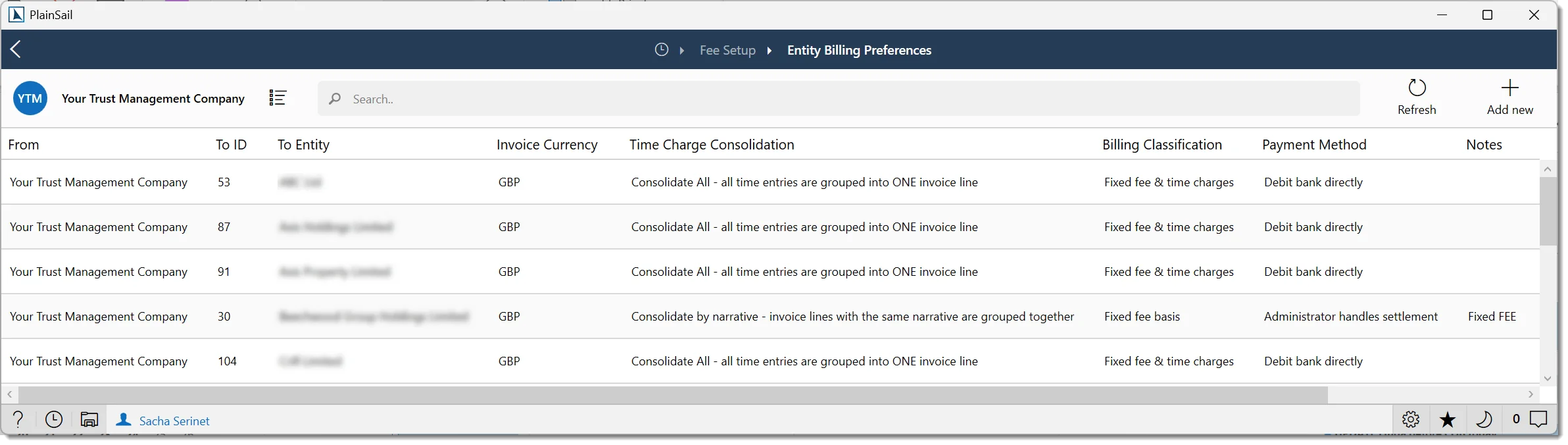 Entity billing preferences