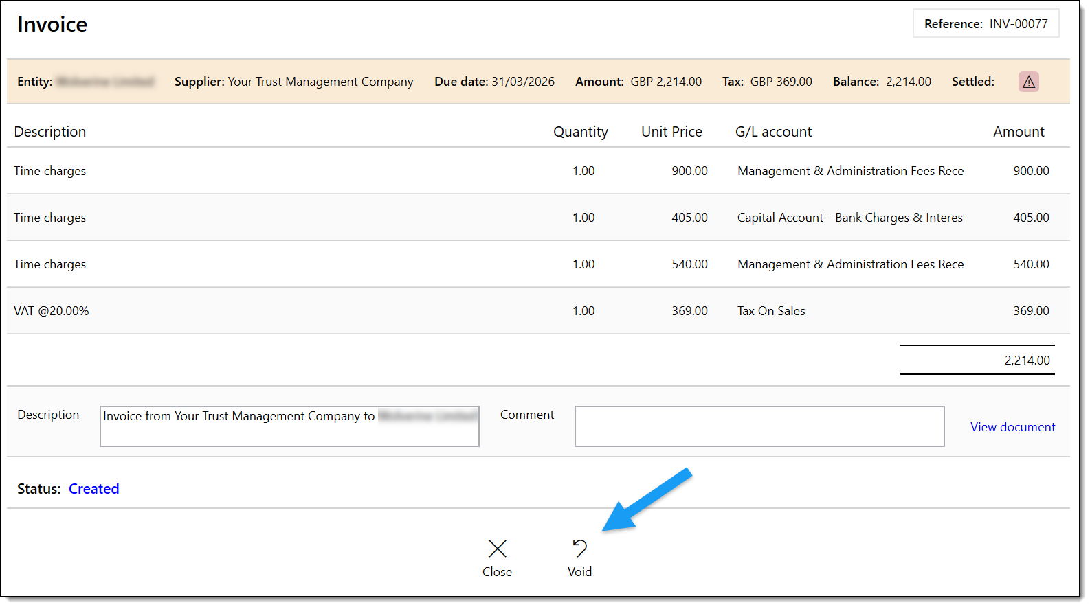 Voiding an invoice confirmation