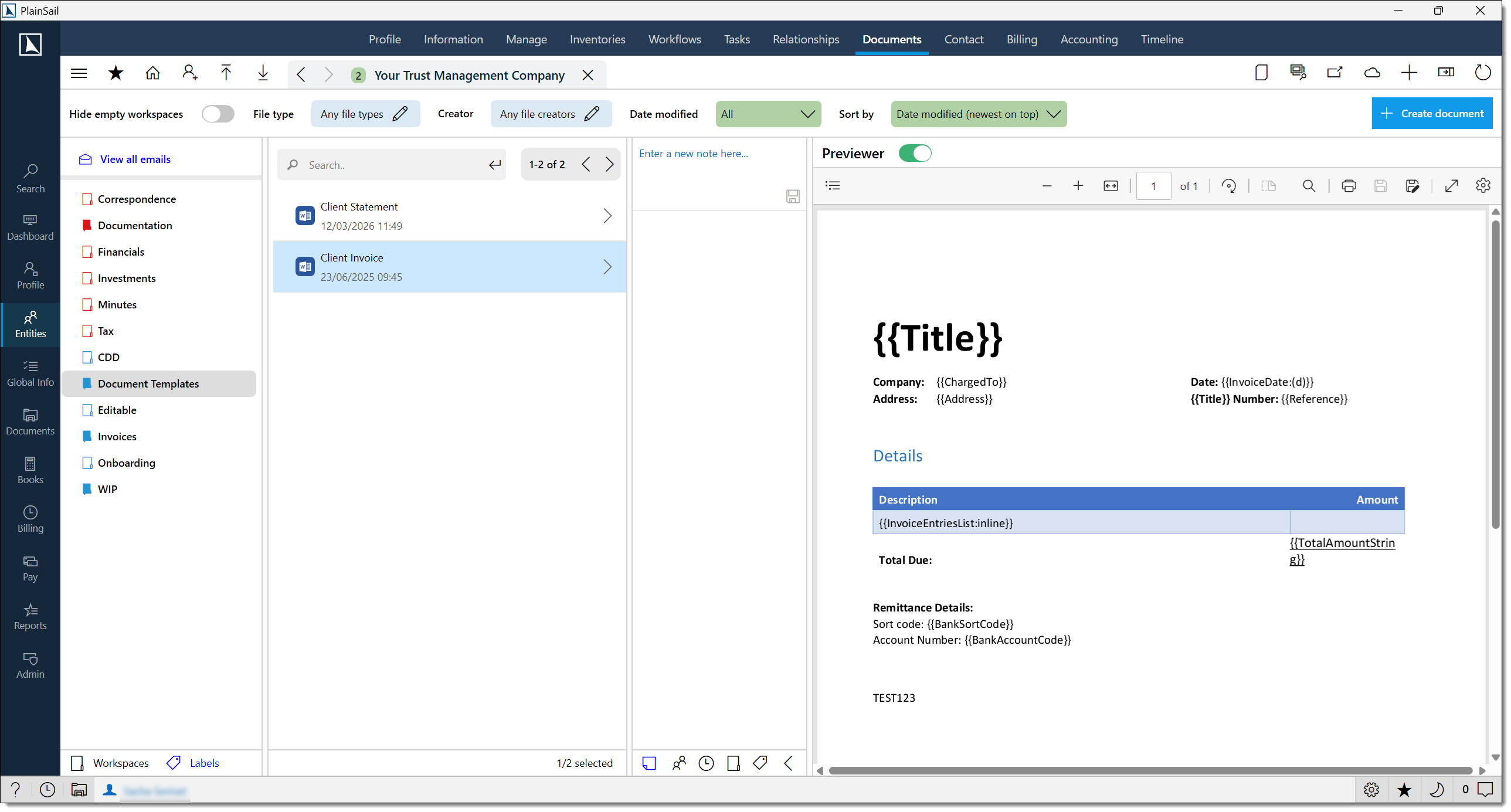 Invoice template editor