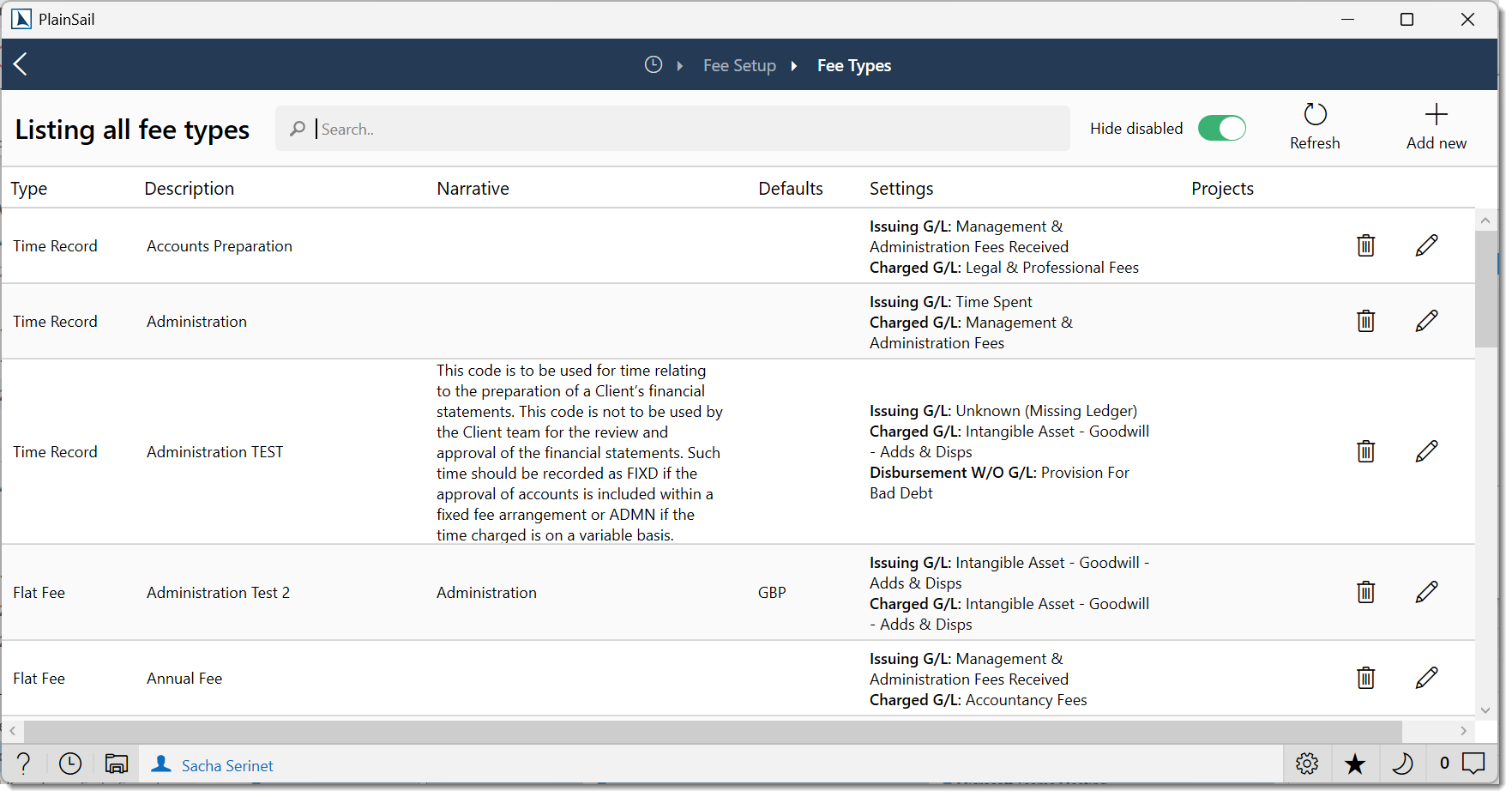 Fee types configuration