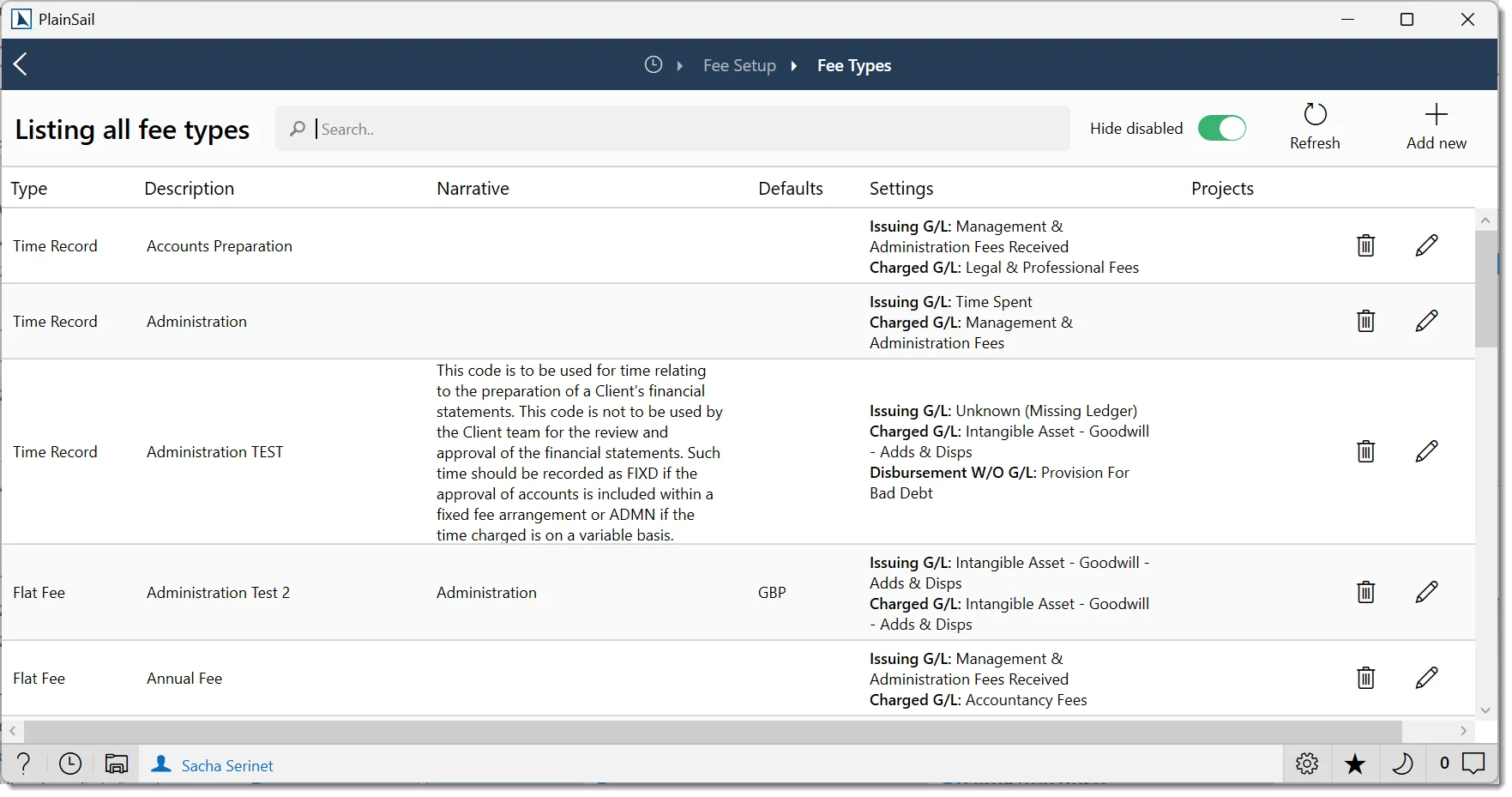 Fee types configuration
