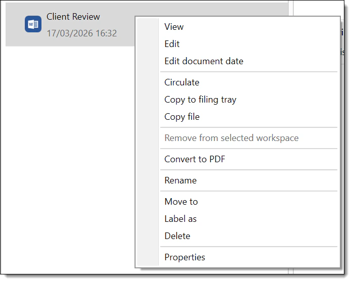 Right-click actions