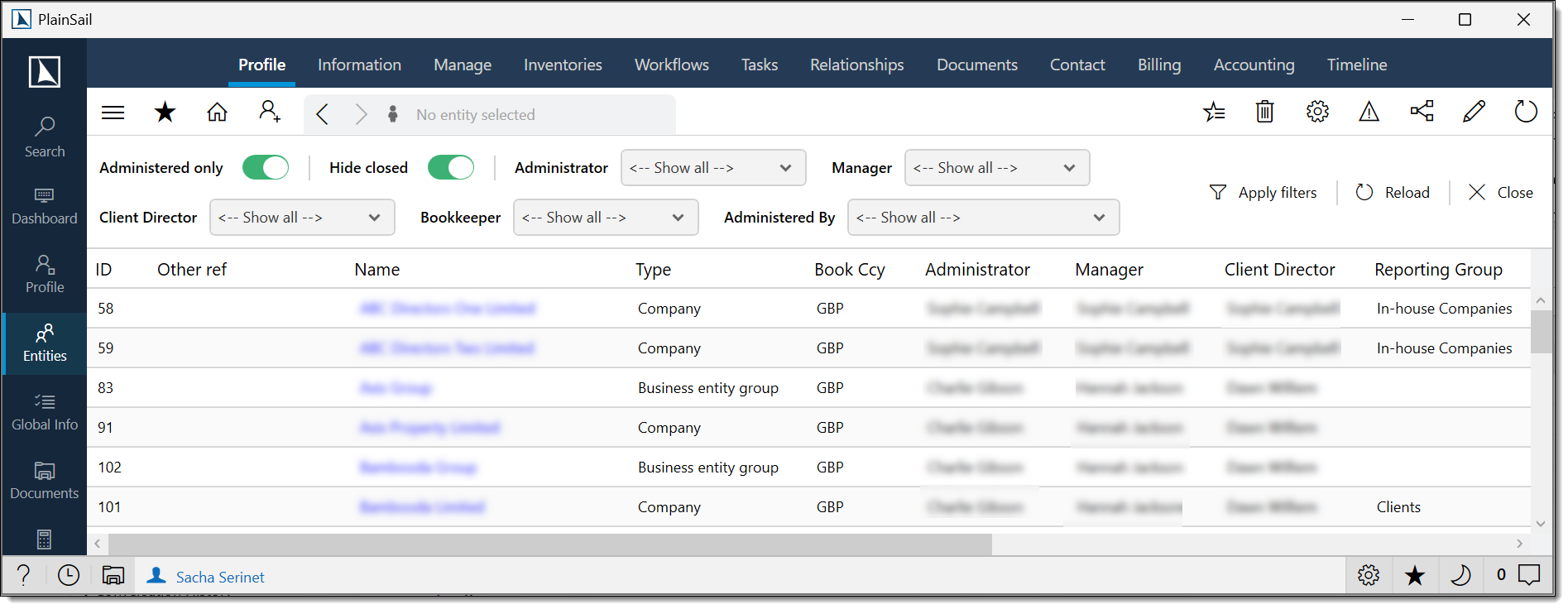 Client View with entity ribbon tabs