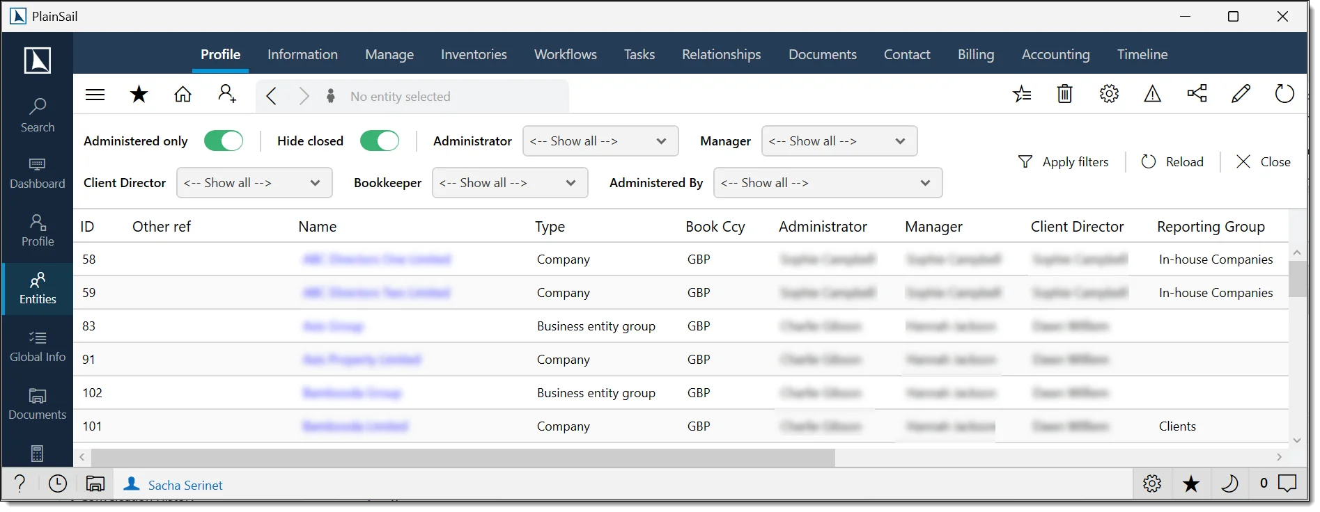 Client View with entity ribbon tabs
