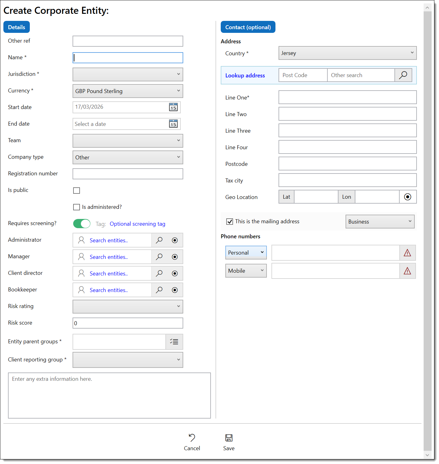 Creating entities - additional fields