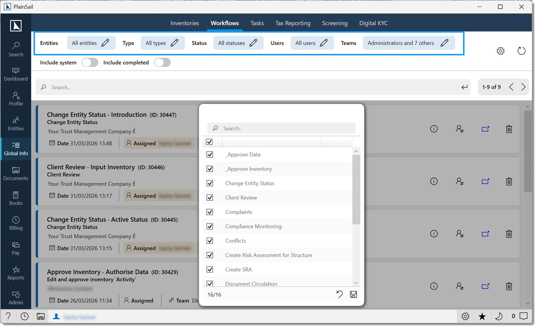 Workflow filtering