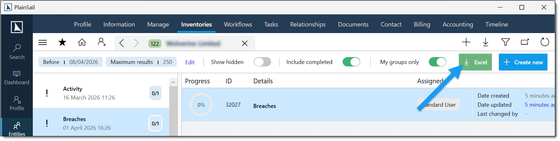 Exporting inventory data