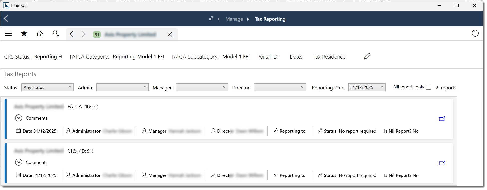Entity tax categories