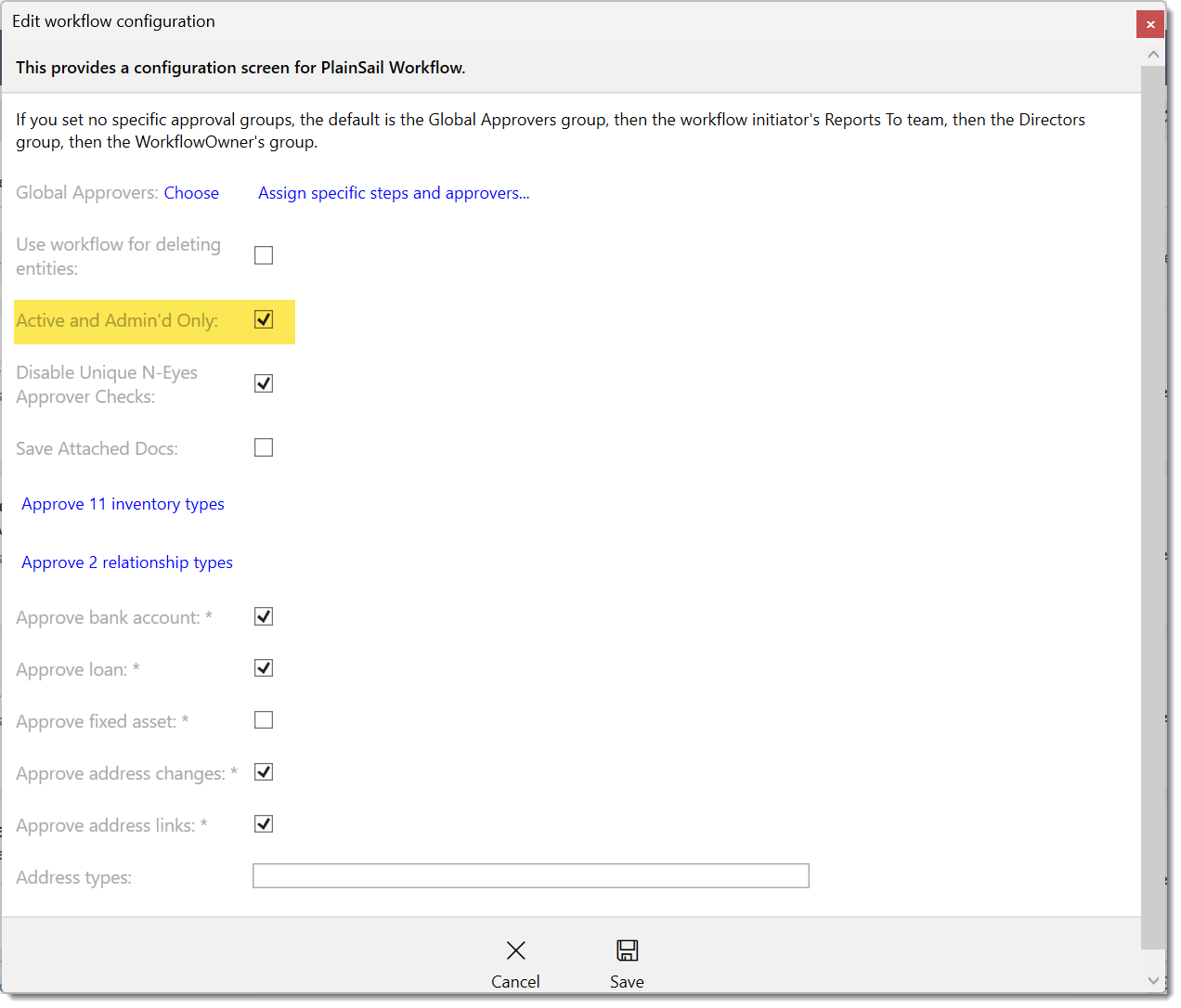Active and administered only