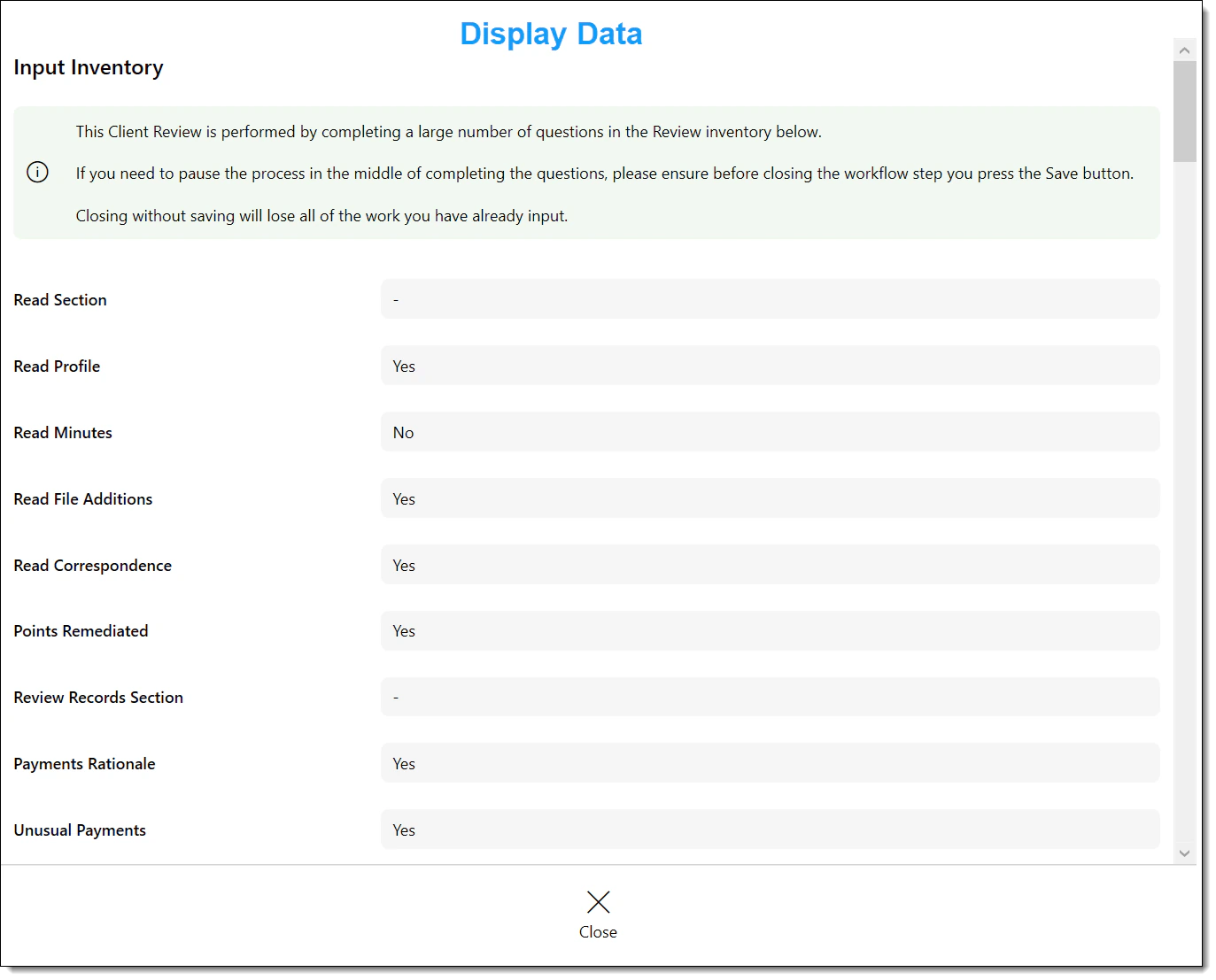 User step display data