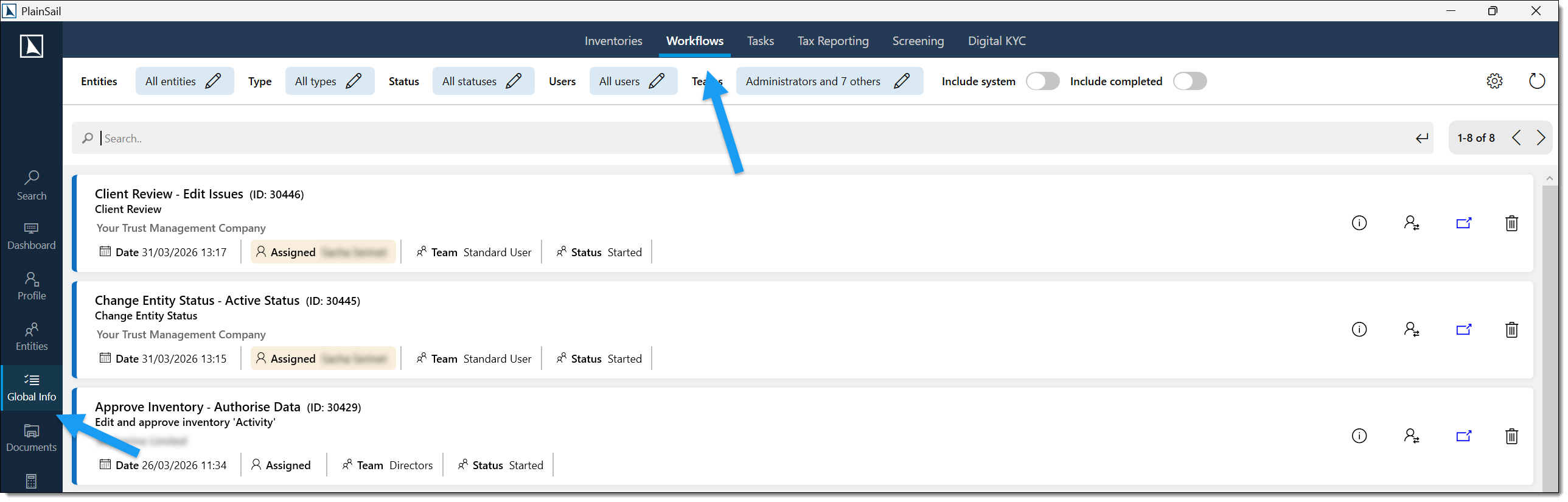 Managing workflows global view