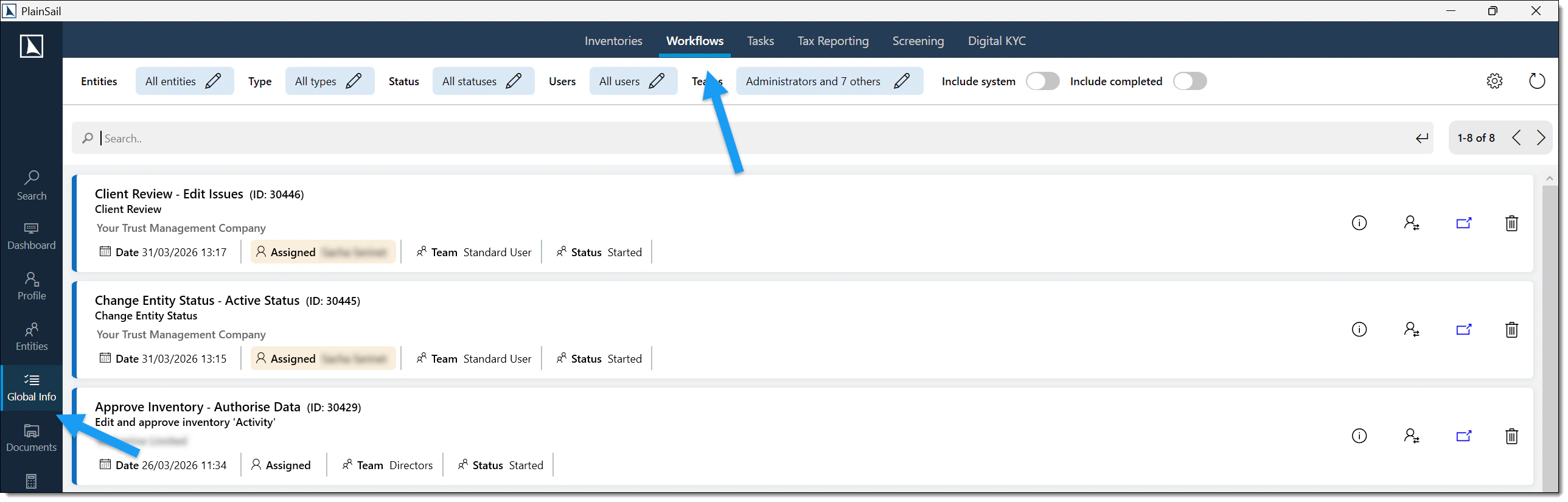 Managing workflows global view