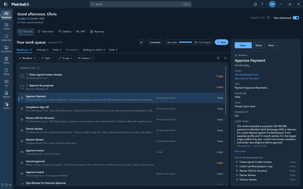 My Work in the dark theme.
