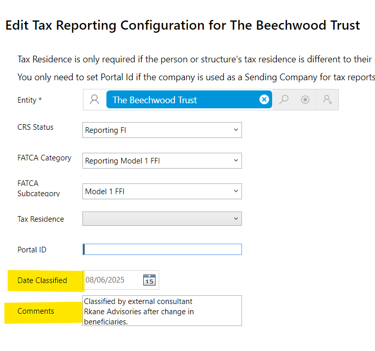 Classification date field