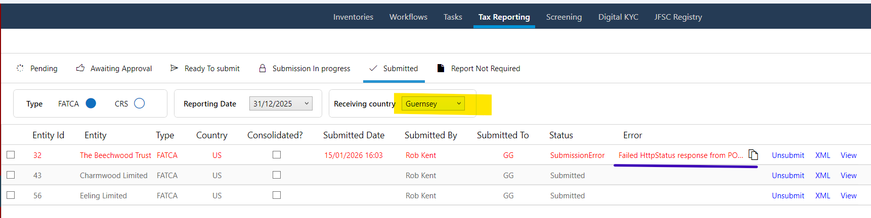 Igor submitted with error status