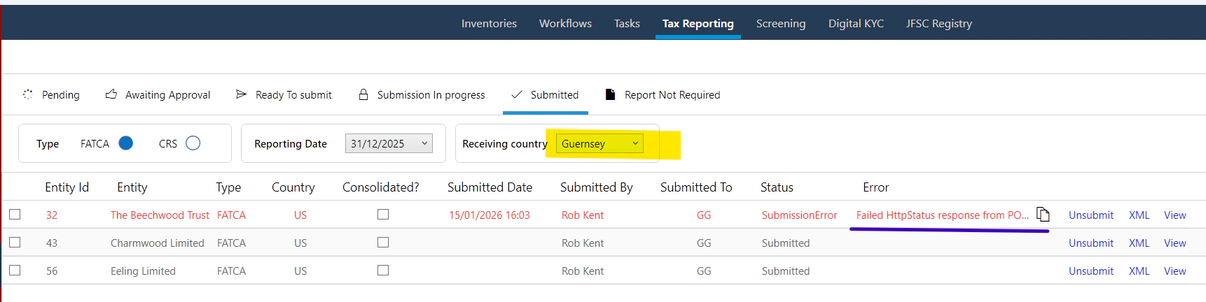 Igor submitted with error status