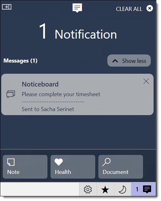 Notification Centre panel icons