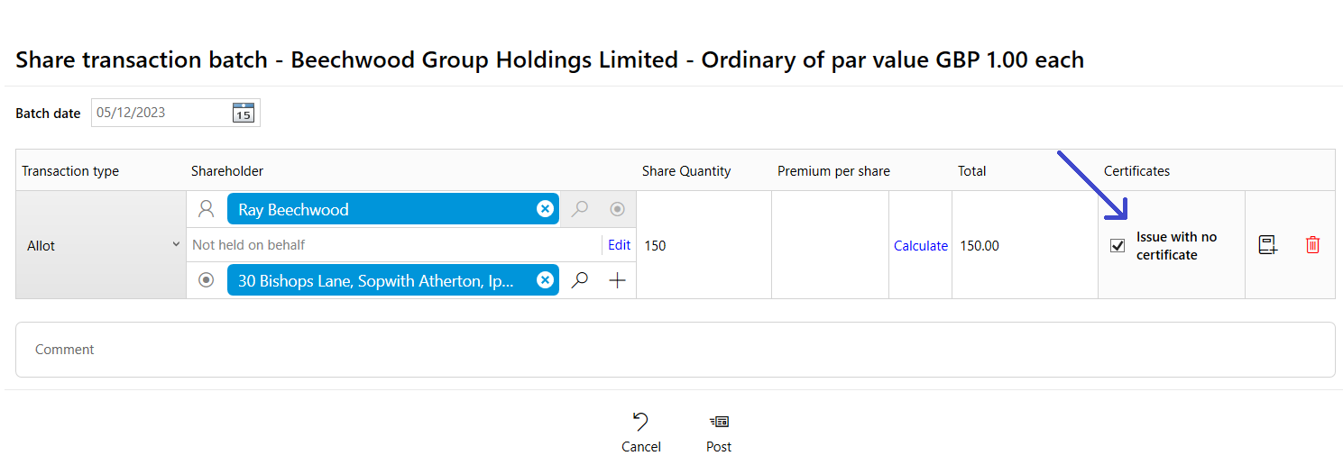 Shares uncertificated