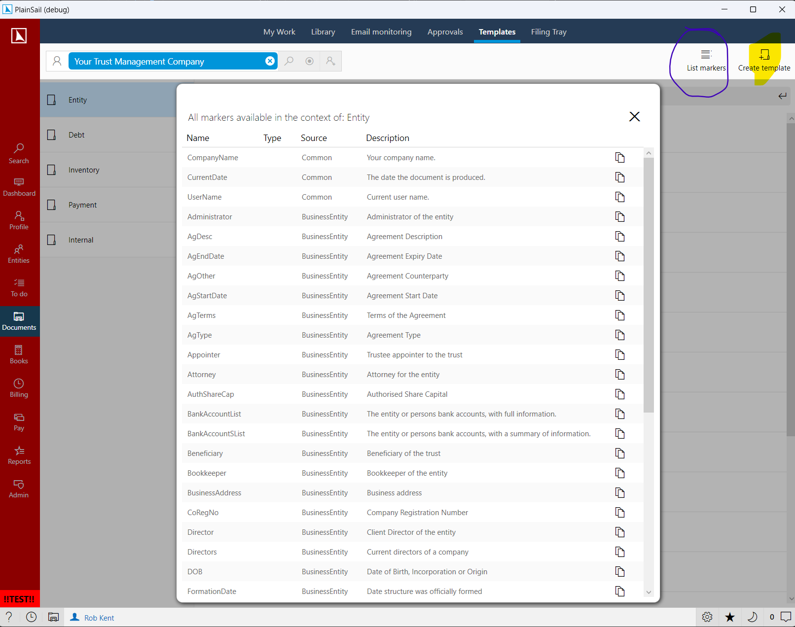 Create document template and list markers