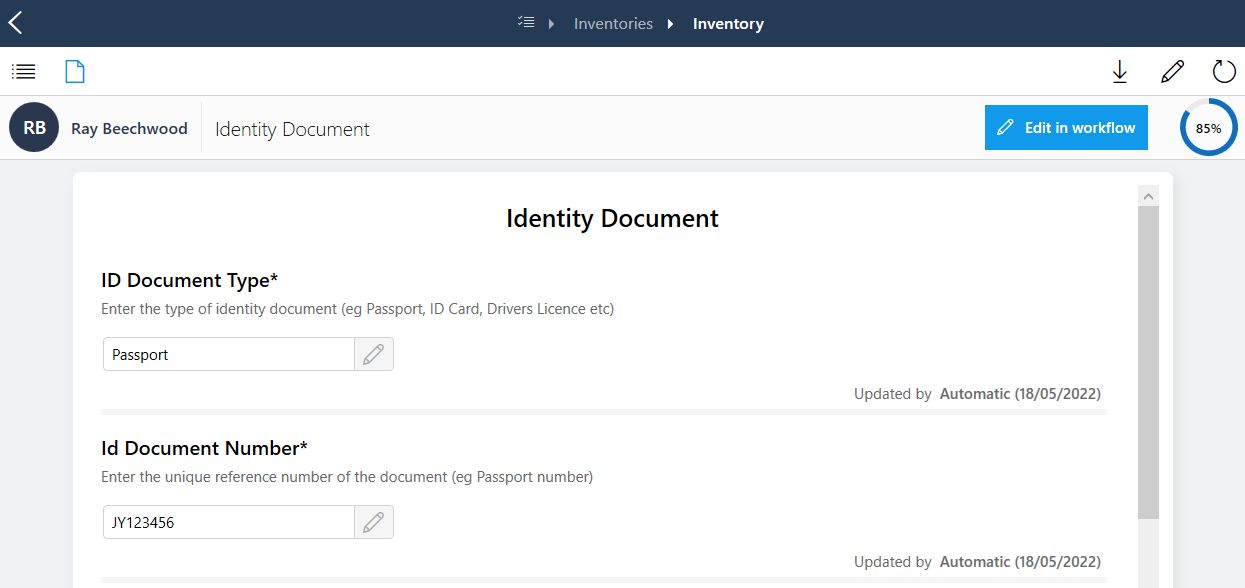 Edit inventory in workflow
