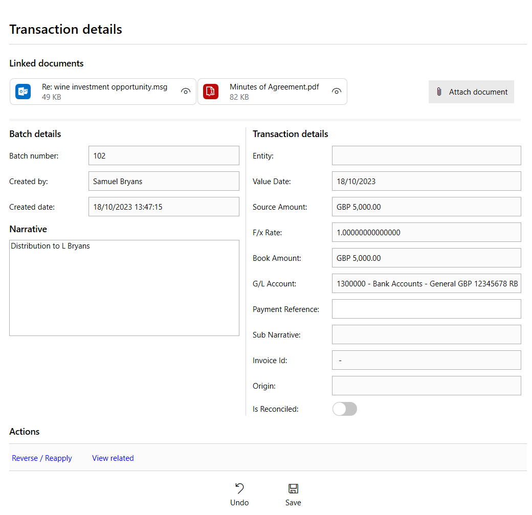 Transactions link documents