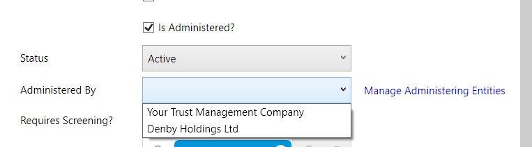 Administered by dropdown