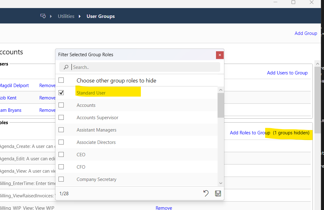 User groups filter