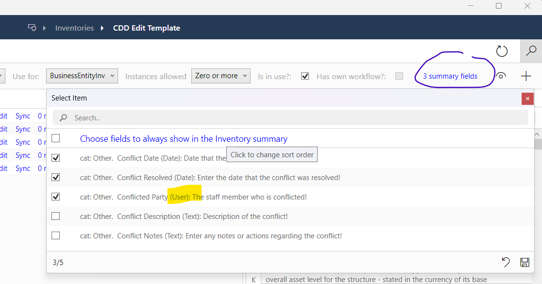 Inventory summary fields