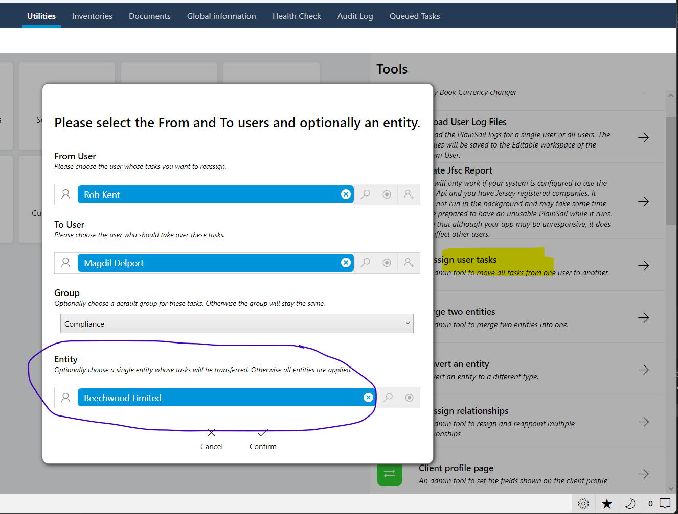 Reassign user tasks