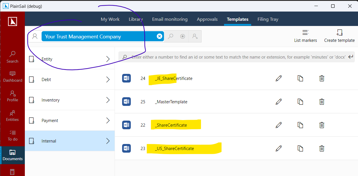 Share certificate templates