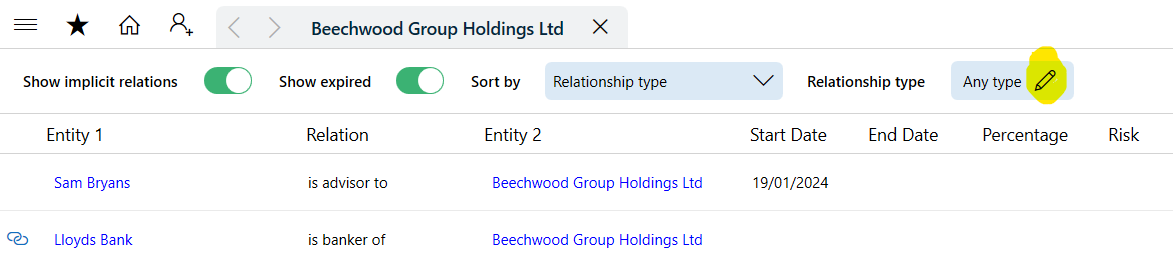 Relationship filter