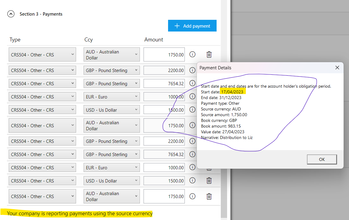 Payment details