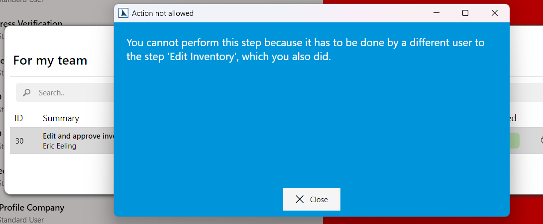 Unique approver warning