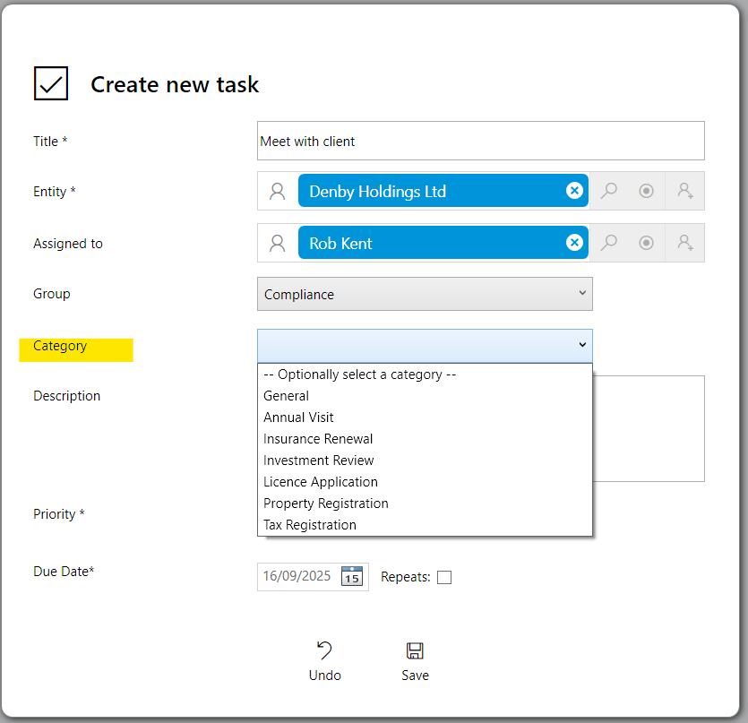 Select a task category