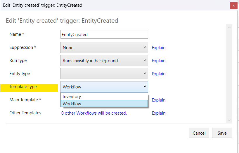 Select trigger template type